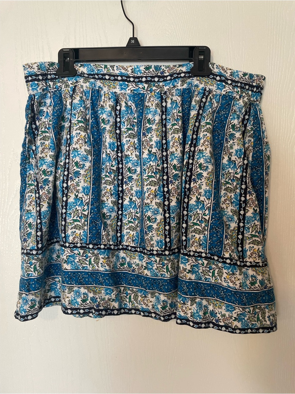 LOFT Outlet Boho Linen Blend Floral Mini Skirt Blue XL Pockets